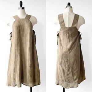 Intropia Olive Green Square Neck Linen Blend Dress